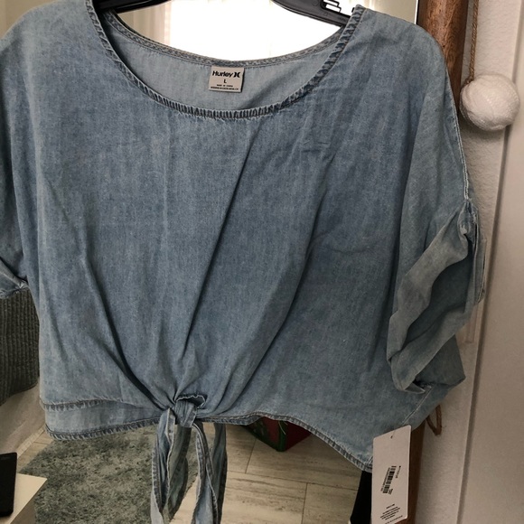 Hurley Denim Crop Top Tie Front (Large) - Picture 3 of 3